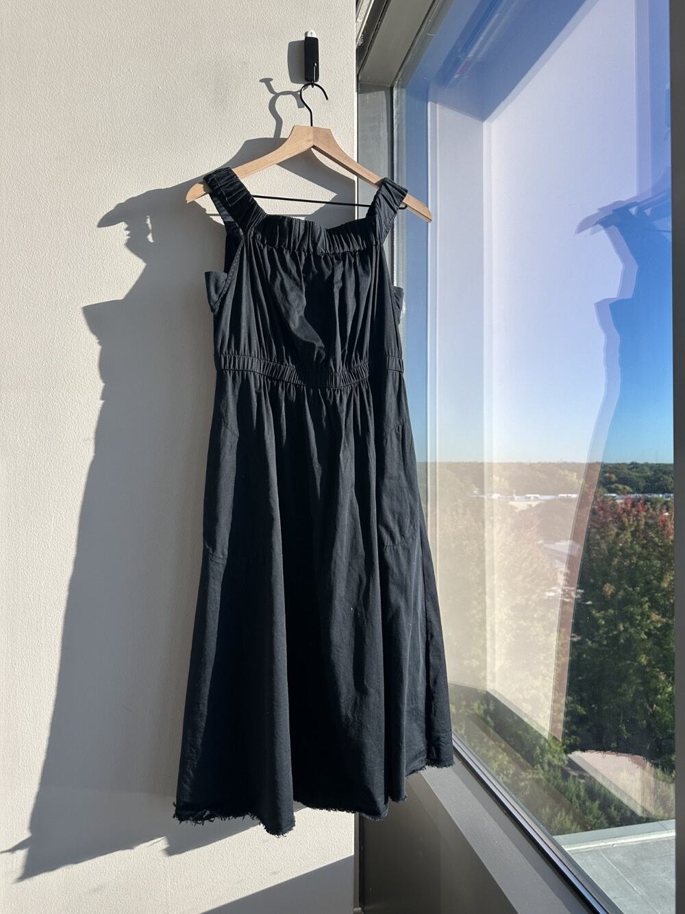 Anthopologie Black Maeve 100% Cotton Midi Off The Shoulder Option Dress Sz M